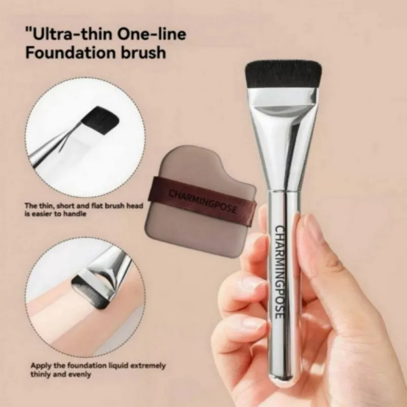 1/2pcs Flat Top Foundation Brush & Magic Expanding Biscuit Sponge Set - Mini Kabuki Brush for Precision Application, Dry/Wet Mak