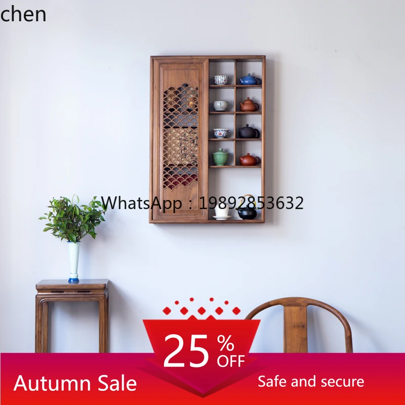 

furniture wall-mounted Bogu frame wall-mounted Duobao Pavilion solid wood tea room Zisha pot tea cup holder