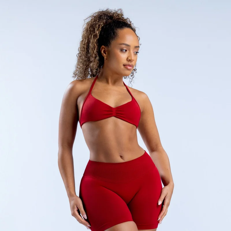 여성용 압박 스트레치 홀터넥 스크런치 백 심리스 숏 브라 세트 통기성 피트니스 스포츠웨어 프린트 라인 스판덱스