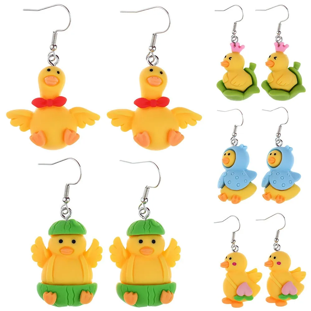 1pair Sweet and Cute Cartoon Duck Earrings Children's Fun Girl Heart Ear Hook Ear Drop Earrings Jewelry