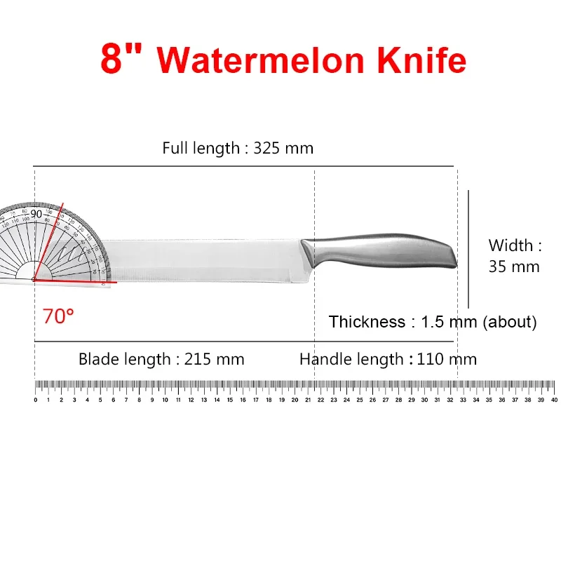 Professional Chef Knife Stainless Steel Sharp Balde Watermelon Knife Meat Cleaver and Fruits Bread Home Kitchen Cooking Tool