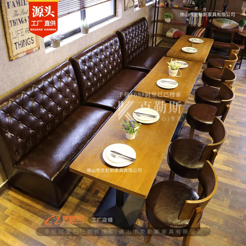 Retro bar, clear bar, pub, barbecue shop, milk tea shop, coffee shop, western restaurant, wall seat, sofa table and chair combin