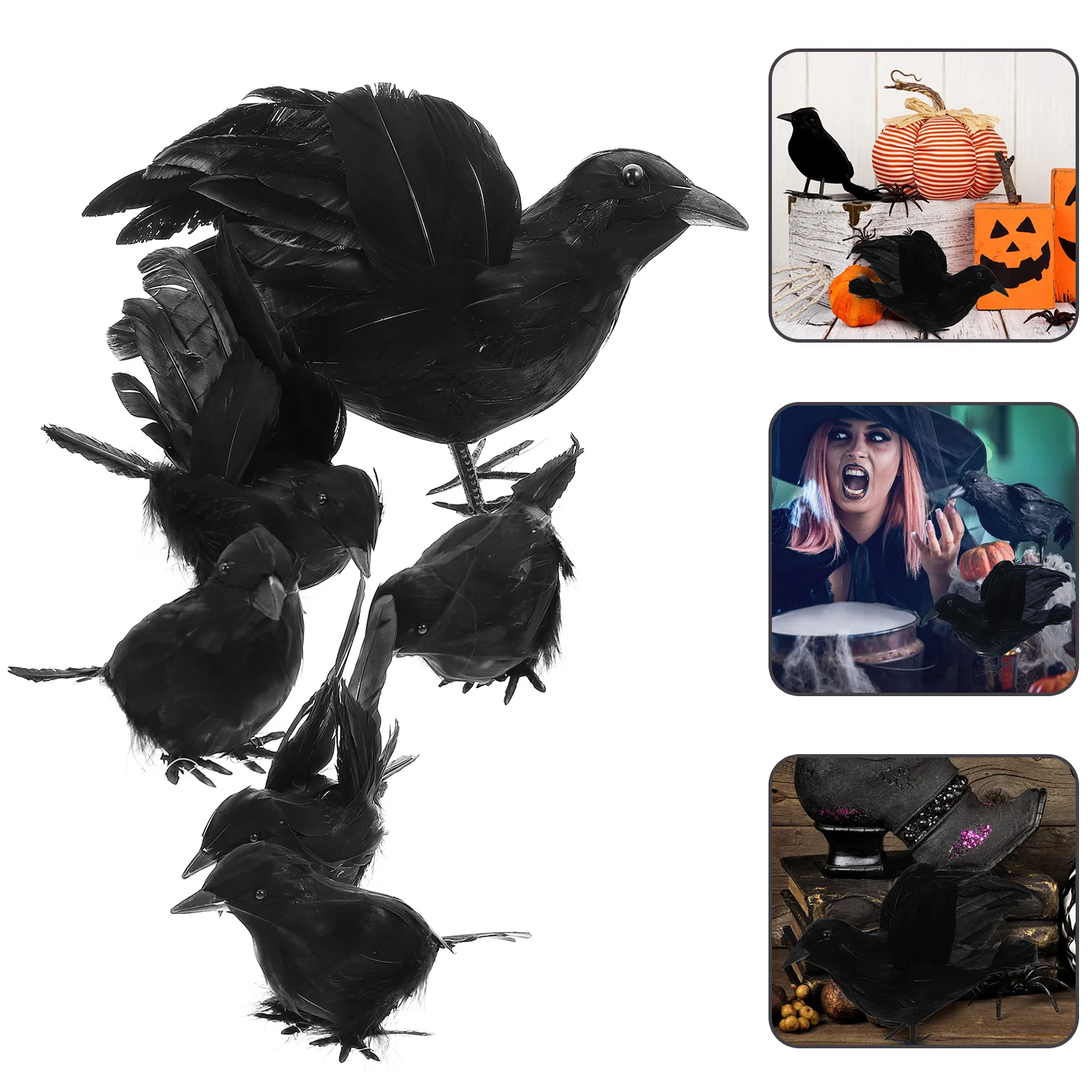 

6 Pcs Halloween Crow Scared Scary Props Plastic Decoration Artificial Ornament Decorations Model Party Accessory