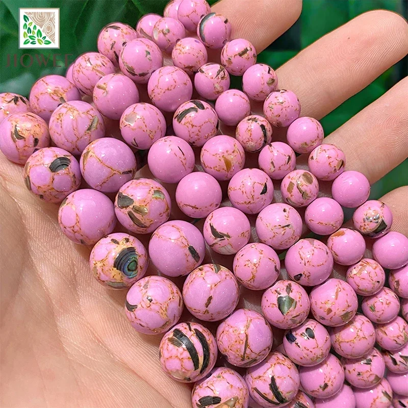 الحجر الطبيعي الضوء الأرجواني قذيفة الفيروز السلس الجولة فضفاض الخرز 4/6/8/10/12 مللي متر لصنع المجوهرات عقد دي اي واي سوار 15'' #2