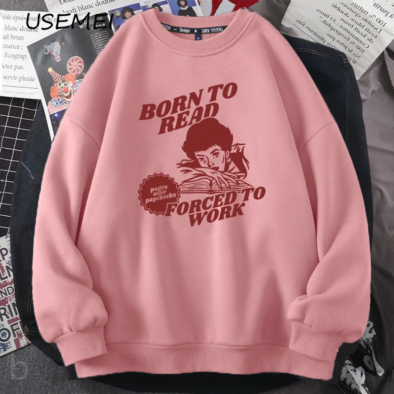 Born To Read Forced To Work Sweatshirt Retro Spicy Smut Graphic Sweatshirts Bookish Dark Romantasy Reader Lover Booktok Hoodie