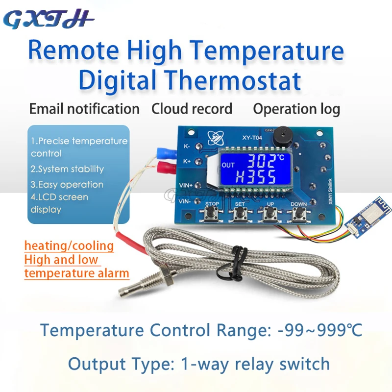 Remote WIFI Temperature Controller K-type LCD Digital Thermostat Module Relay Switch APP Button 10A -99℃-999℃ DC 6-30V