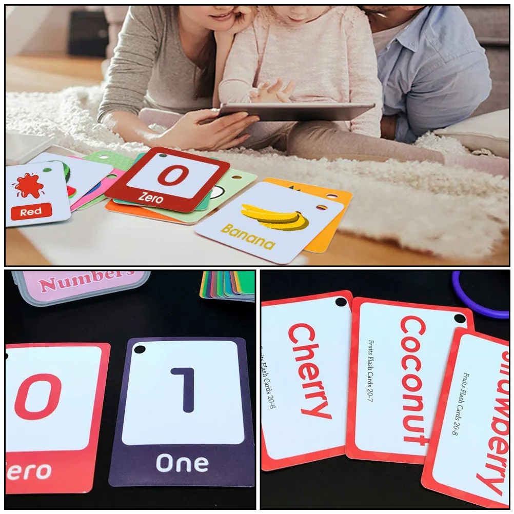 การ์ดแฟลชสีผลไม้ 4 ชิ้น ของเล่นเสริมพัฒนาการสำหรับเด็ก ฝึกสะกดคำภาษาอังกฤษ ฝึกการจดจำคำศัพท์ ช่วยในการเรียนรู้ เกมปริศนา