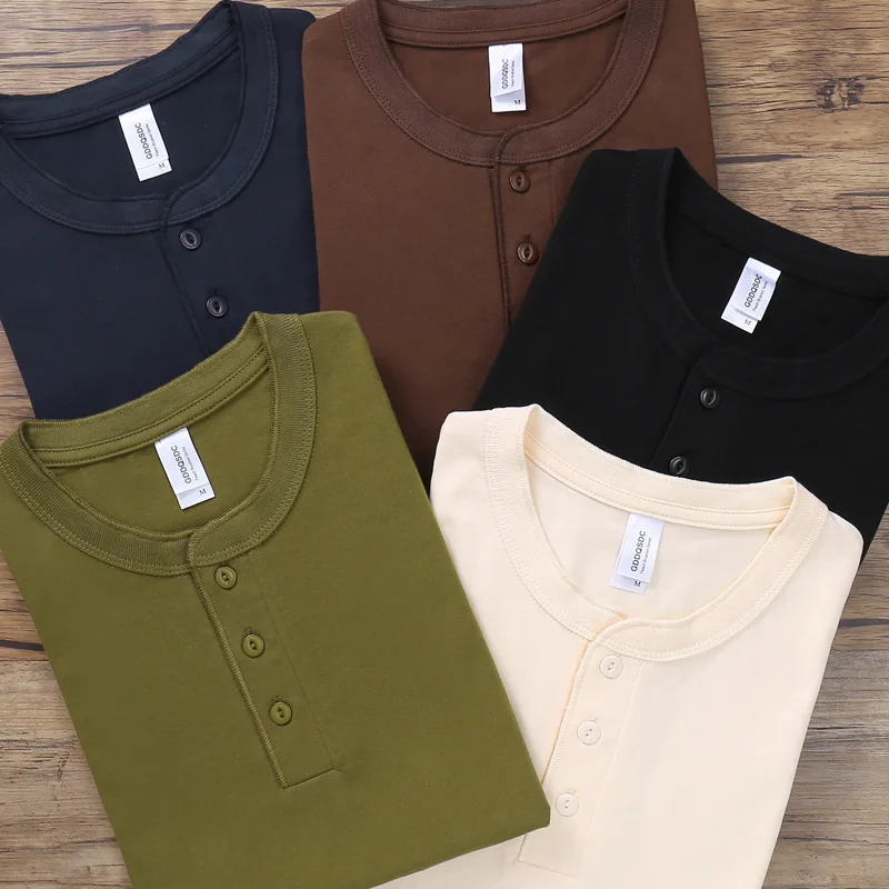 

Тяжелая Синьцзян хлопок чистый хлопок воротник Генри с коротким рукавом Ami хаки Футболка Мужская Американская Ретро фитнес простая