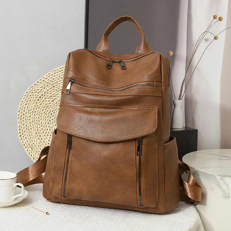 

Women's Vintage Large Capacity Waterproof Leather School Bag with Duffle Bag, Backpack, Suitable for Commuter Trips and School
