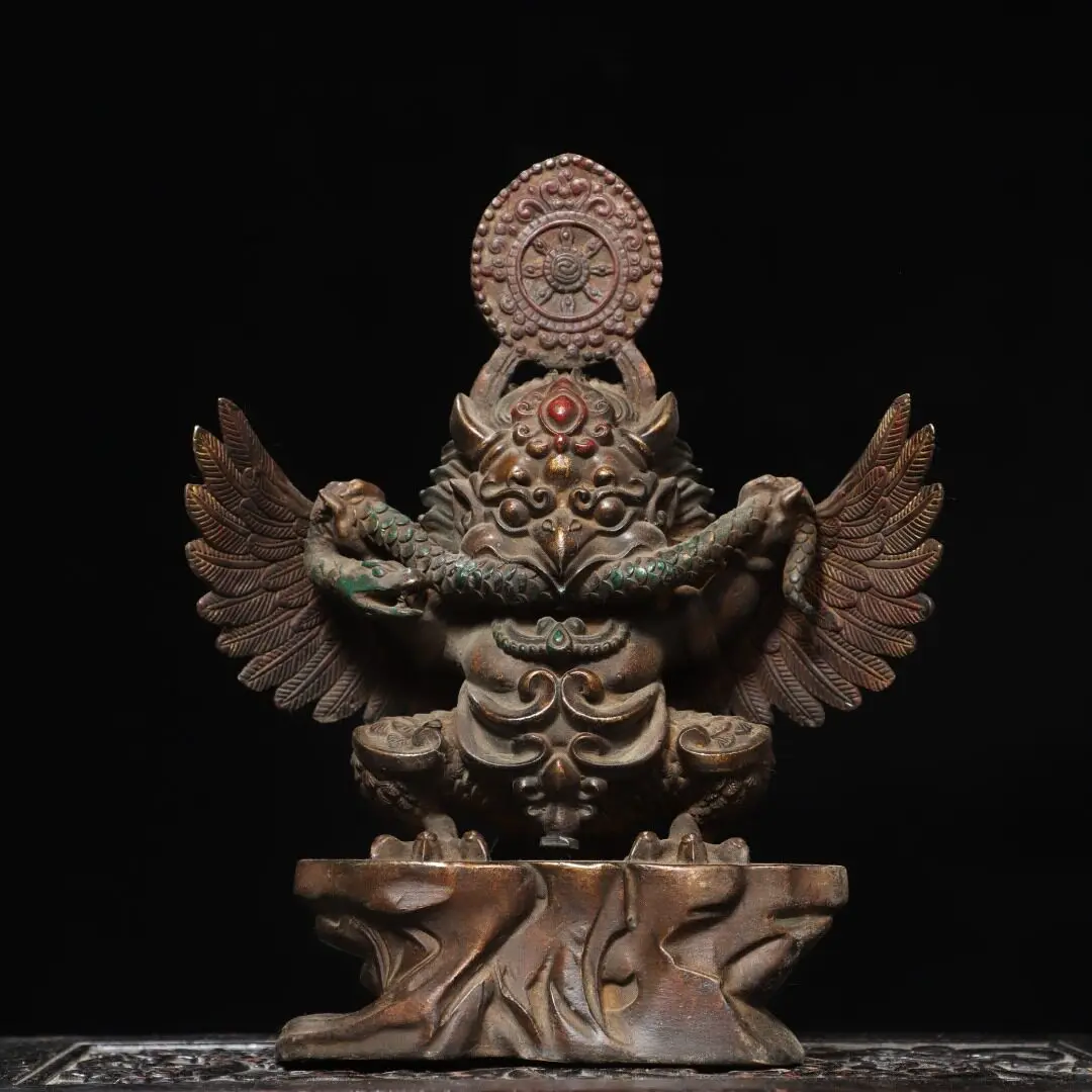 Handmade Pure Copper Antique Garuda Thunder God Protector Statue Desktop Ornament