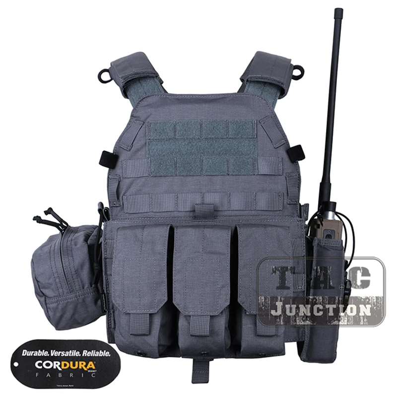 Emerson Tactical Style Vest + Accessory Pouch W/ Triple Mag Pouch Radio Pouch Wolf Gray LBT-6094A Modular MOLLE Plate Carrier