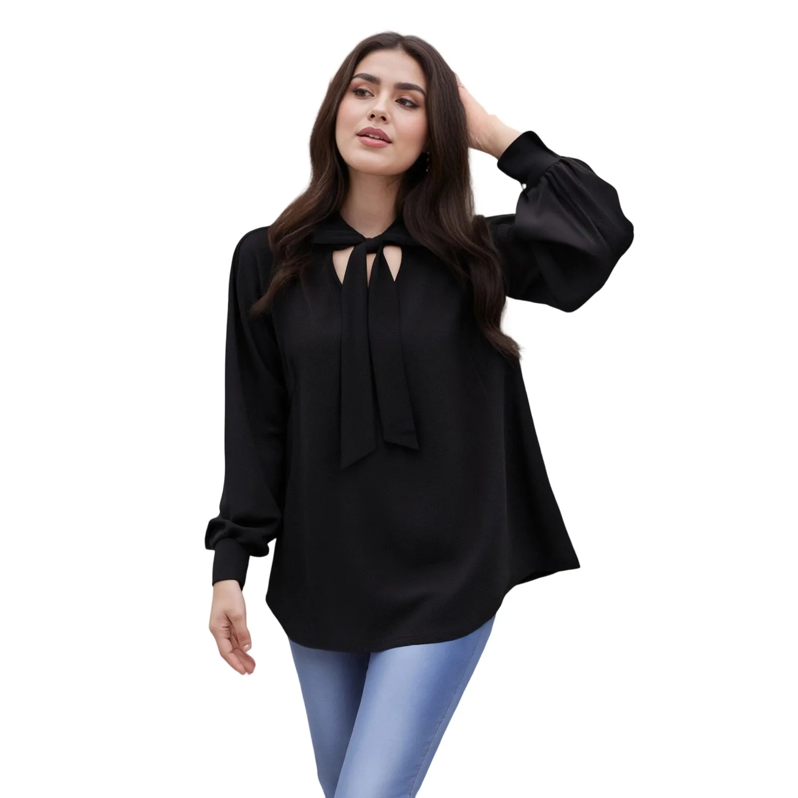 

Women T-shirt Long Sleeve Tie-up Loose Solid Ladies Fall Tops Streetwear for Casual Daily