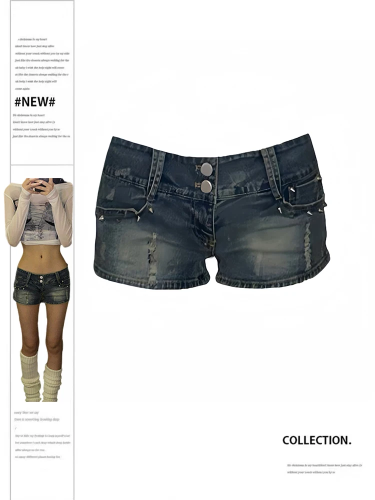 Damskie niebieskie spodenki jeansowe Streetwear Y2k Low Waist Cowboy Mini Pants Harajuku Vintage Jeans Shorts 2000s Oversize Clothes Summer