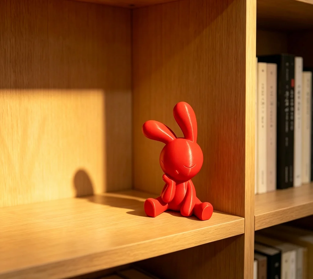 Vibrant Red Rabbit Figure 3D Modeled Display Shelf Styling Seasonal Ornament Compact Dimensions Smooth Surface