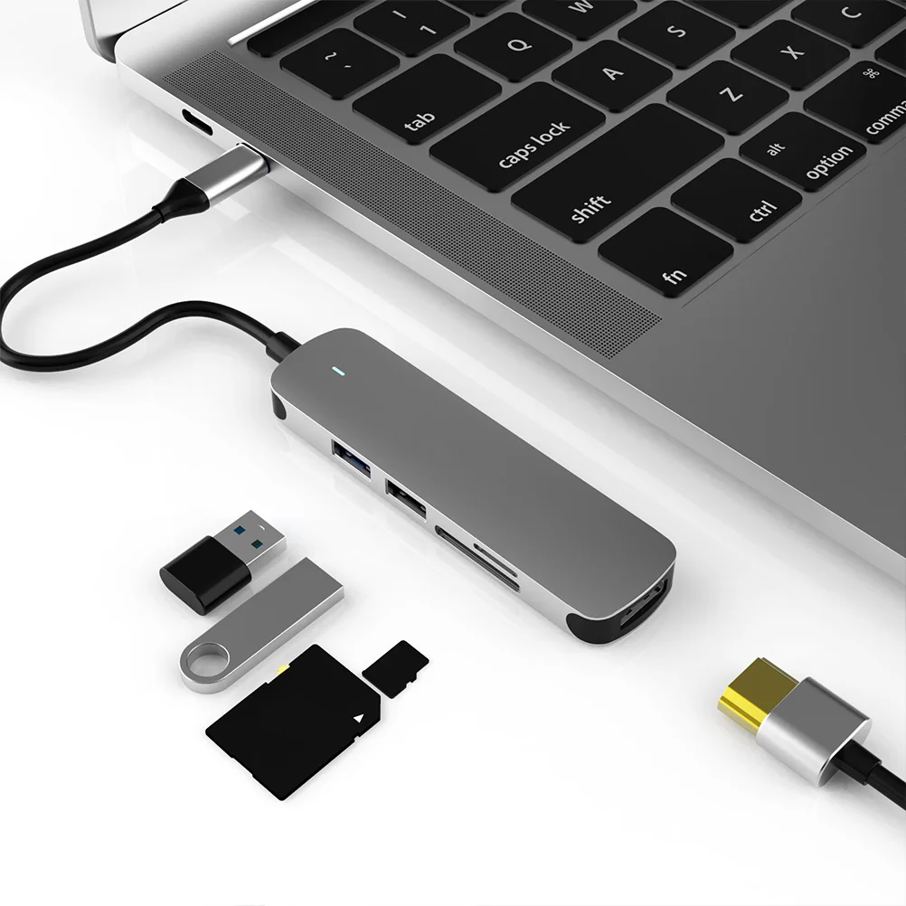 

Aluminum Alloy 5-in-1 Type-C Expansion Hub 4K Video Output USB 3.0 2.0 Ports for Laptop Phone Multifunction Adapter