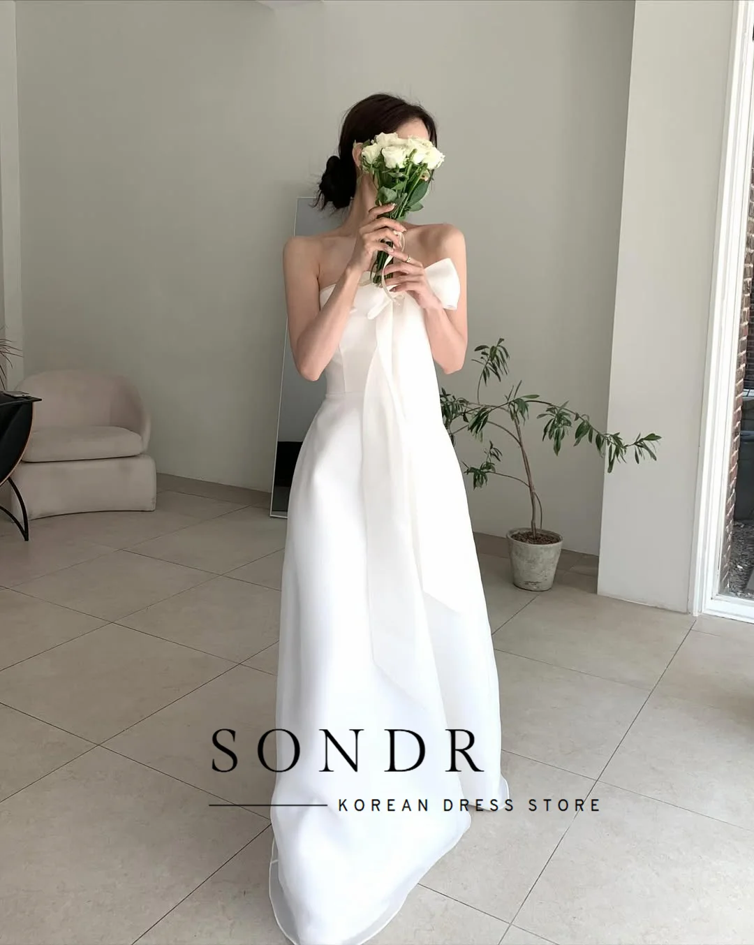 Sondr Strapless Bow Korean Wedding Dresses Floor-Length Elegant Photo Shoot Gown for Bride Customized Evening Party Dresses