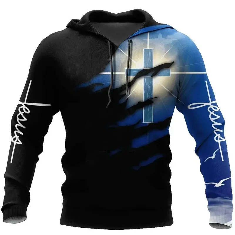 Moletom Masculino Christian Jesus com Estampa 3D, Roupas Harajuku, Suéter com Capuz da Moda, Pulôver Casual, Streetwear, Jaqueta Oversized Nova