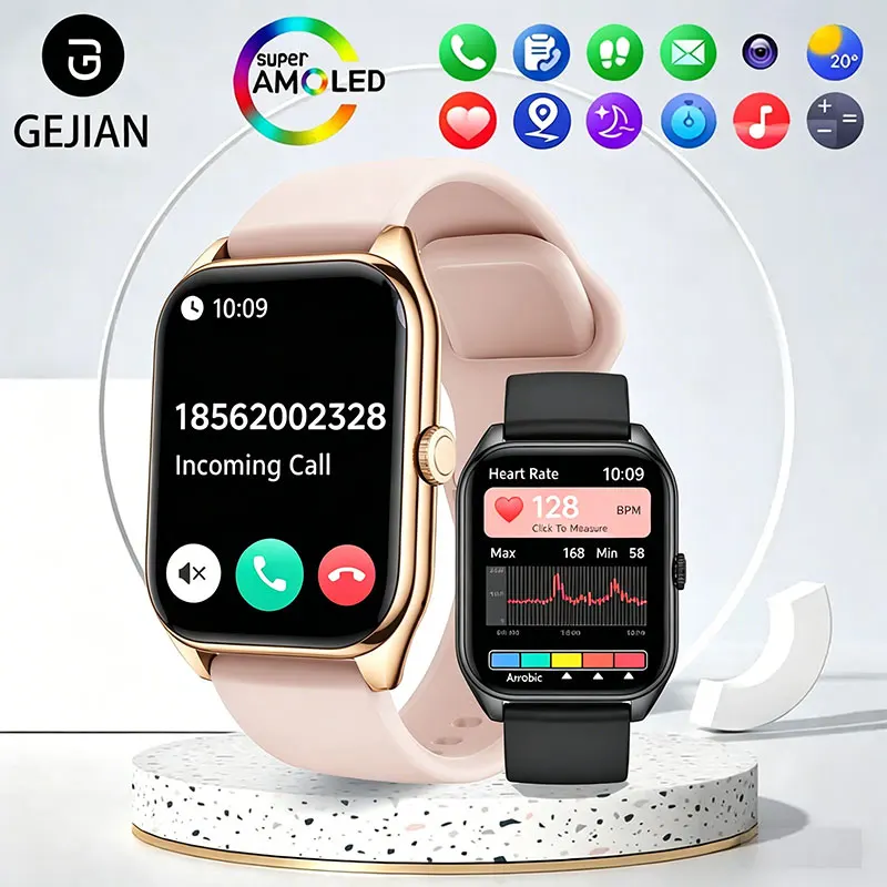 

GEJIAN 2026 Smart Watch 1.955 Inch Full Touch Screen Bluetooth Heart Rate Blood Pressure Monitoring Waterproof Smartwatch Female