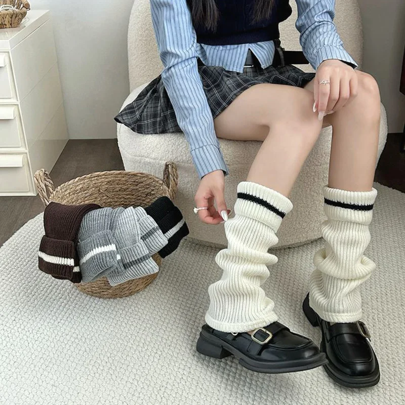 

Women's Striped Leg Warmers Lolita Style Long Socks Knitted Leggings Japanese Winter Socks Girls' Kawaii Ankle Warmers Leg Cover