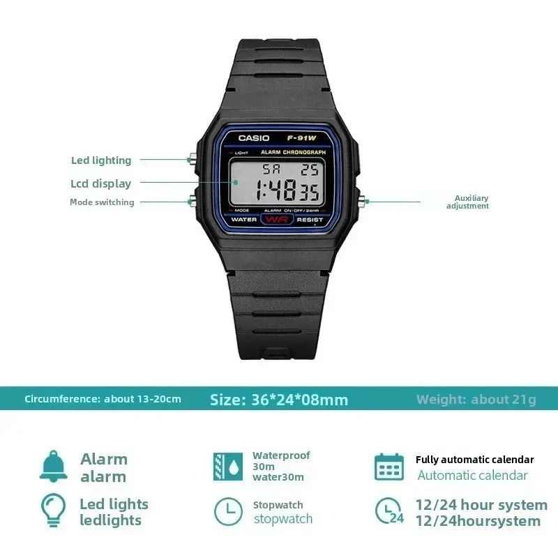 Casio F-91W-1 Retro Vintage Square Watch, Lightweight 21g Resin Band 7-Year Battery LED Display Sporty Casual for Men Women