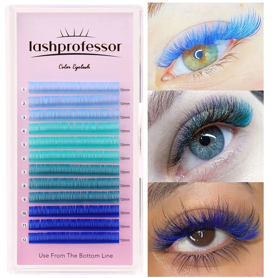 Lashprofessor Ombre Blue Eyelash Extensions Rainbow Blue Color Lash Ombre Colorful Mix Faux Mink Eyelashes Volume Cila Makeup