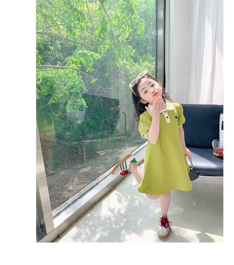 2026 Neues koreanisches Kinderkleid, Mädchen Sommer Casual Cartoon Gestreiftes Kurzarm-Prinzessinnenkleid mit Revers – Detail 31