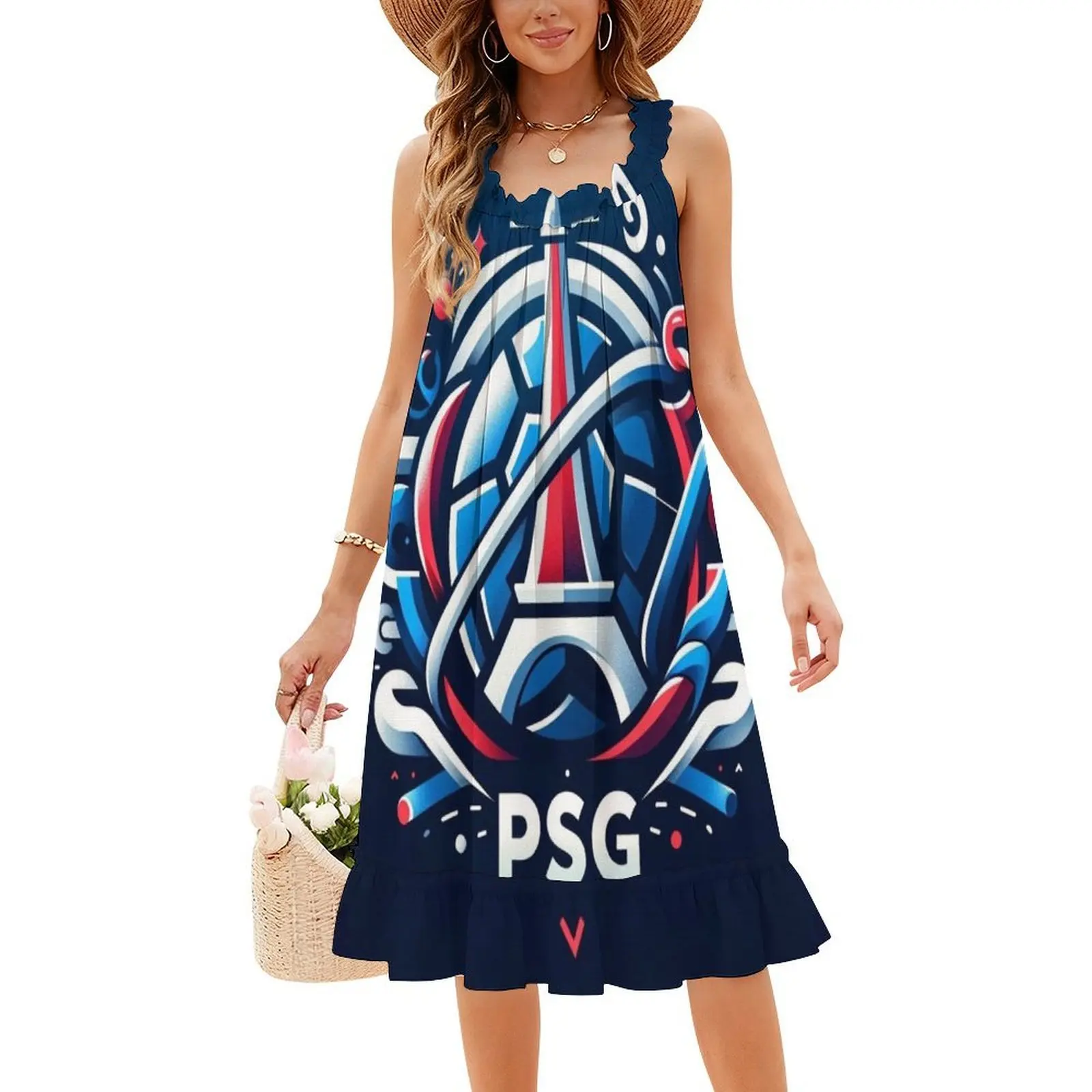 فستان بوهيمي بدون أكمام للنساء مطبوع فساتين حفلات الشاطئ باريس كرة القدم فرنسا الملابس النسائية
