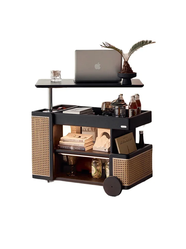 Color grid solid wood movable bus side table rotating lift living room sofa side coffee table small apartment dining table