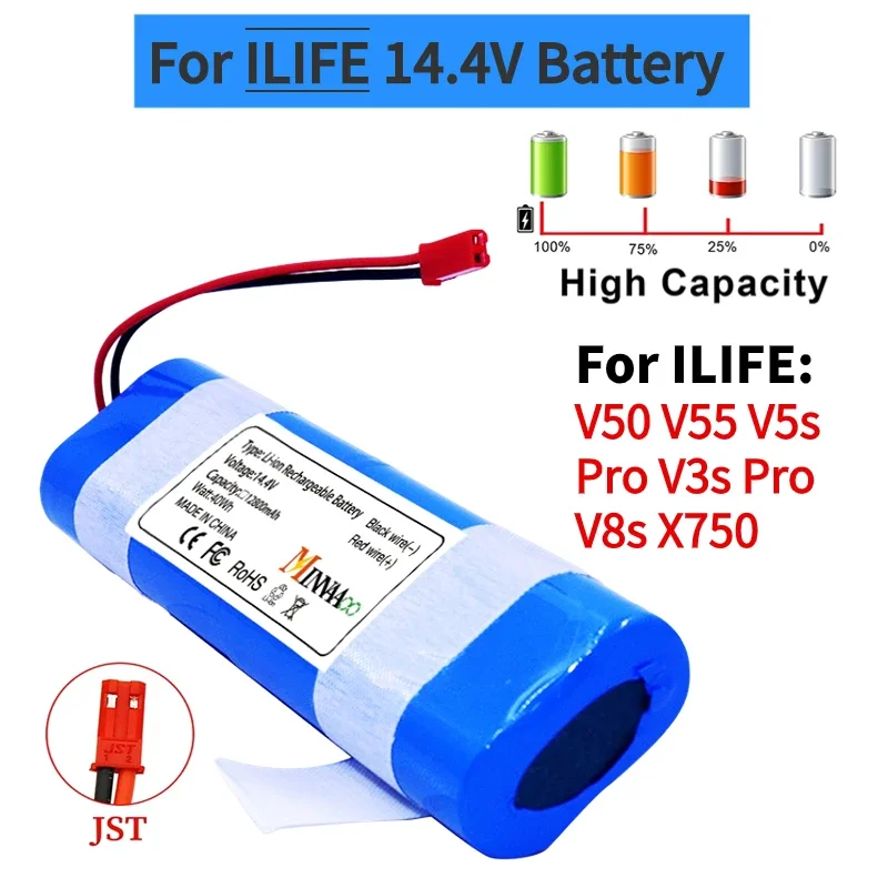 

Genuine 14.8V 68000mah 9800Mah 18650 Lithium Battery For ILIFE V3s Pro, V50, V5s Pro, V8s, X750 Robot Vacuum Cleaner Battery