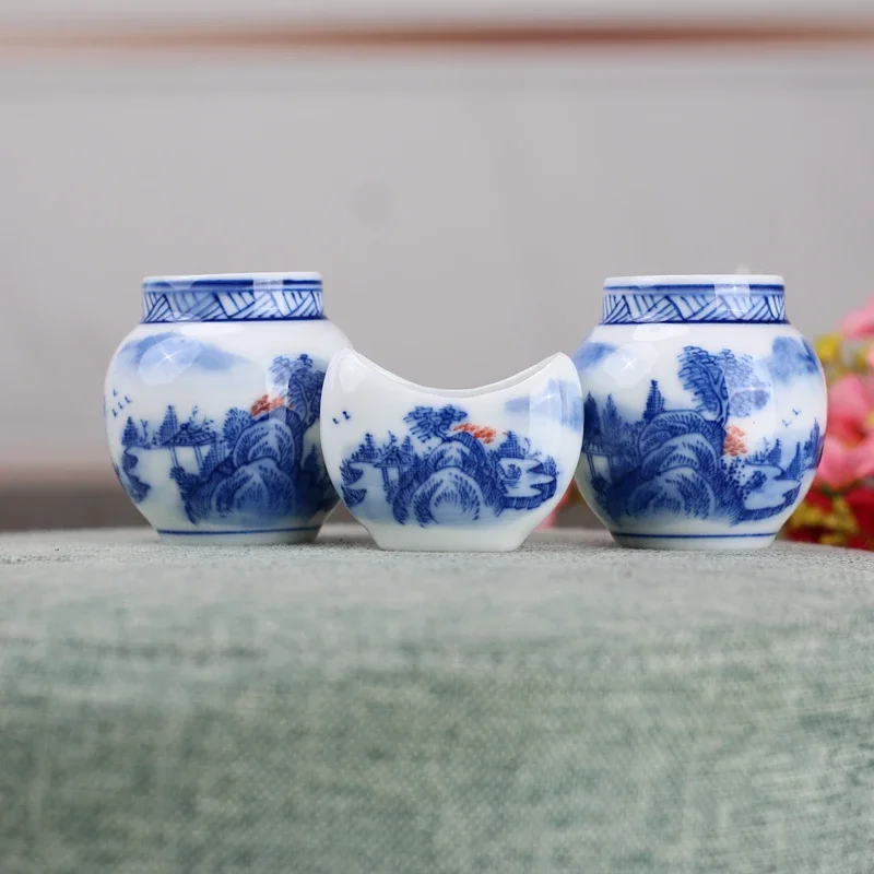 

Bird Cup, Bird Food Jar Bird Bowl Porcelain Bowl Cup, Bamboo Bird Cage Three Piece High White Blue White Flower Accessories