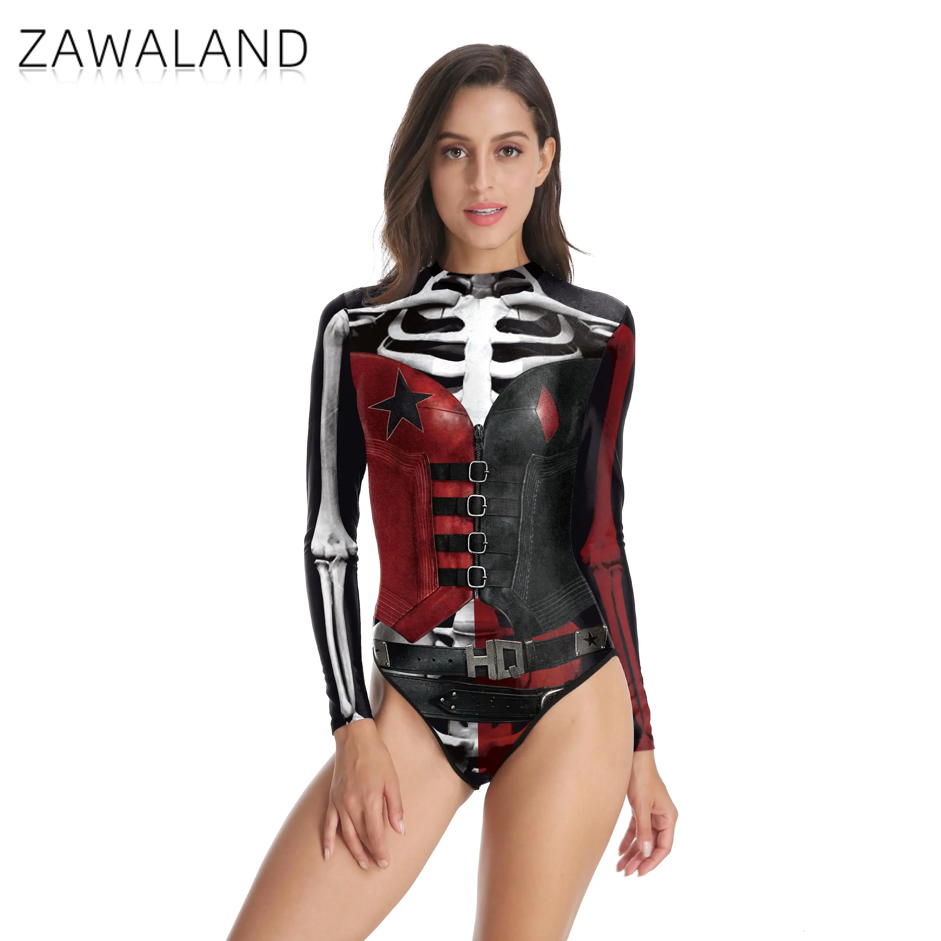 Zawaland Halloween Jumpsuits Swimsuit Female Party 3D Printed Sexy One Piece Cosplay Clown Costume Women Swimsuit Zentai