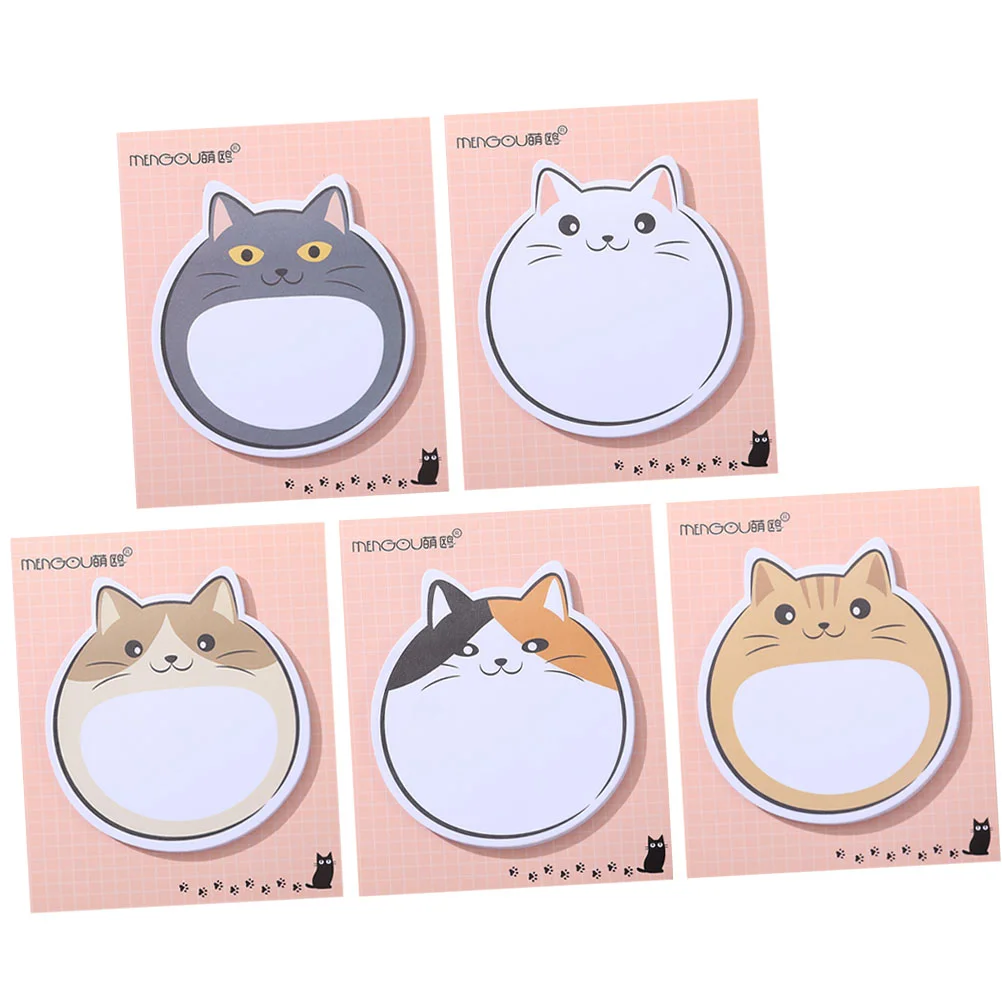 

5 Books Cartoon Cat Sticky Notes Household Stickers Accessory Supply Multi-function Portable Pads Cute Useful Memo Office