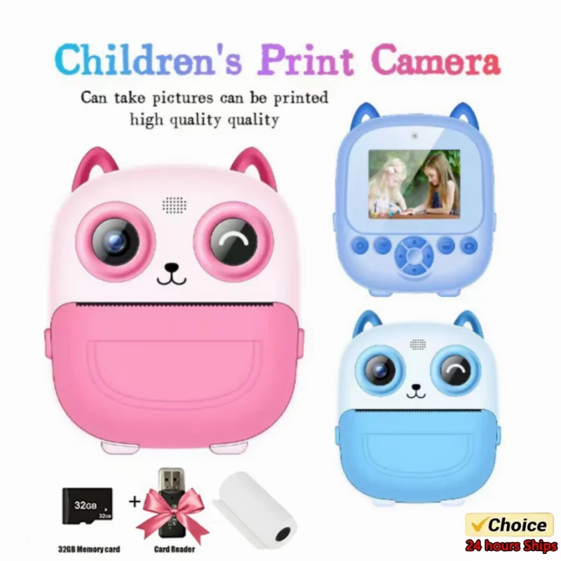 Children Digital Camera Instant Print for Kids Thermal Print Camera Instant Photo Printing Camera Video Toys+32G Memory Card