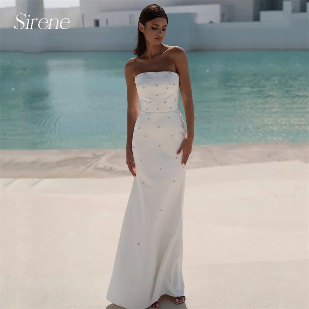 

Sirene Elegant Beading Mermaid Wedding Dresses Women 2025 Strapless Open Back Pearls Bridal Gown Vestido De Noiva Customized