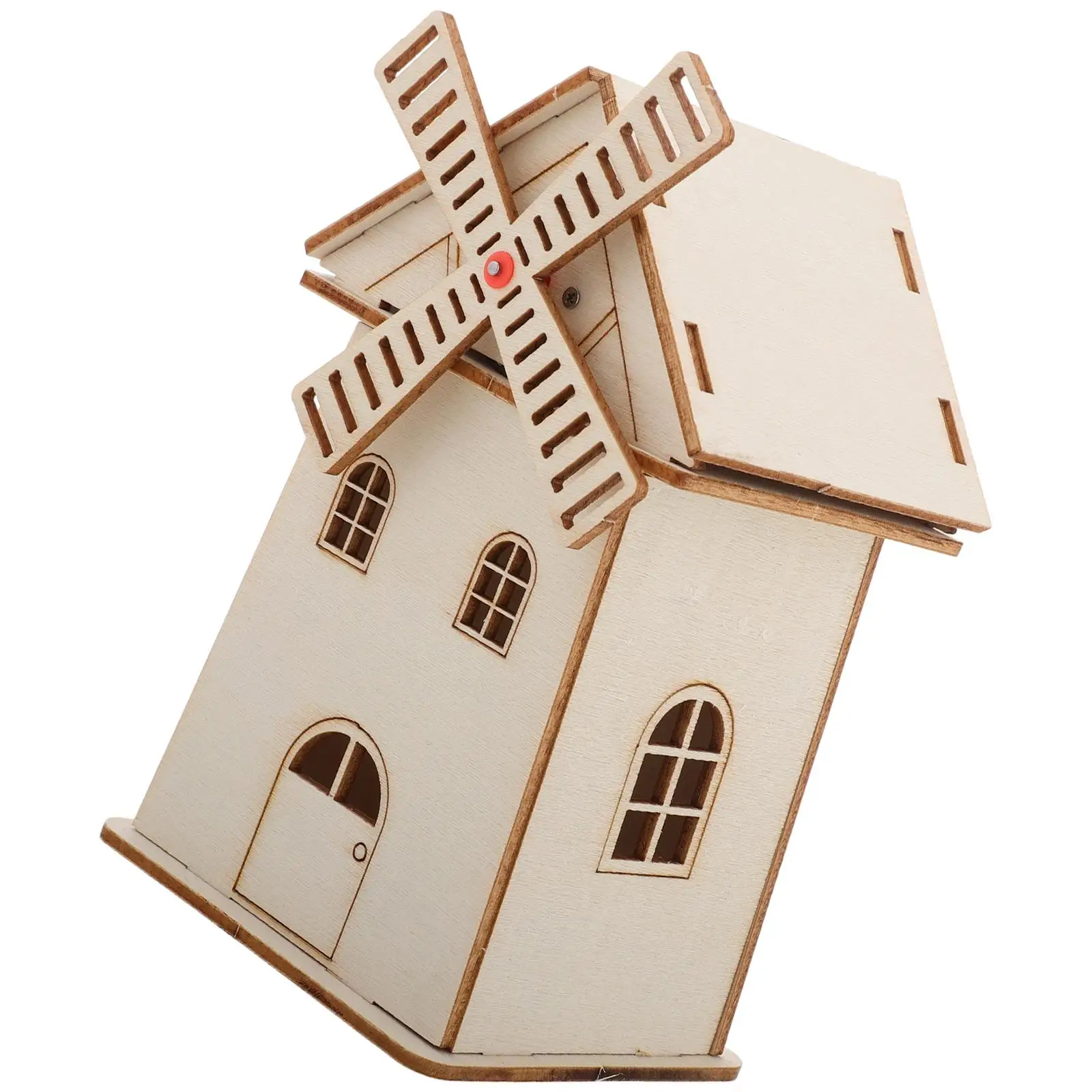 

Wooden Windmill Craft Vintage Windmill House Model Wooden Unfinished Toy Small Experiment House Model Home Decor