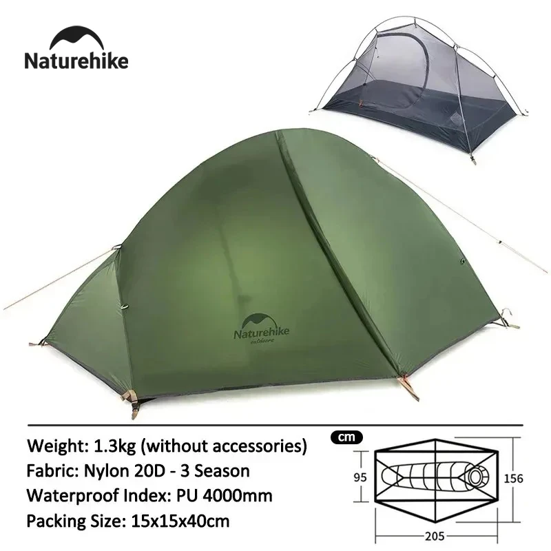 Naturehike 2026 Nueva Tienda de Campaña Ultraligera Portátil Impermeable para 1 Persona, Tienda de Campaña de Nailon para Senderismo, Ciclismo y Excursionismo