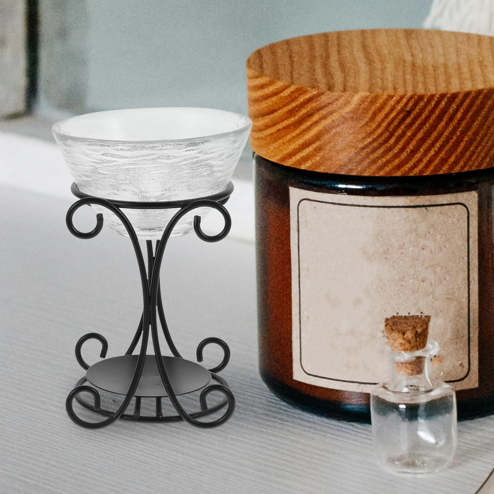 

Essential Oil Burner Aroma Diffuser with Iron and Glass Craftsmanship Holder for Home Decoration Relaxation Study Bedroom