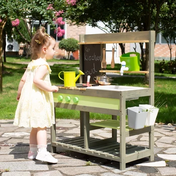 Ensemble de jeu de cuisine en boue pour enfants, ensemble de cuisine en bois de luxe pour garçons et filles âgés de 3 à 8 ans, activités intérieures et extérieures