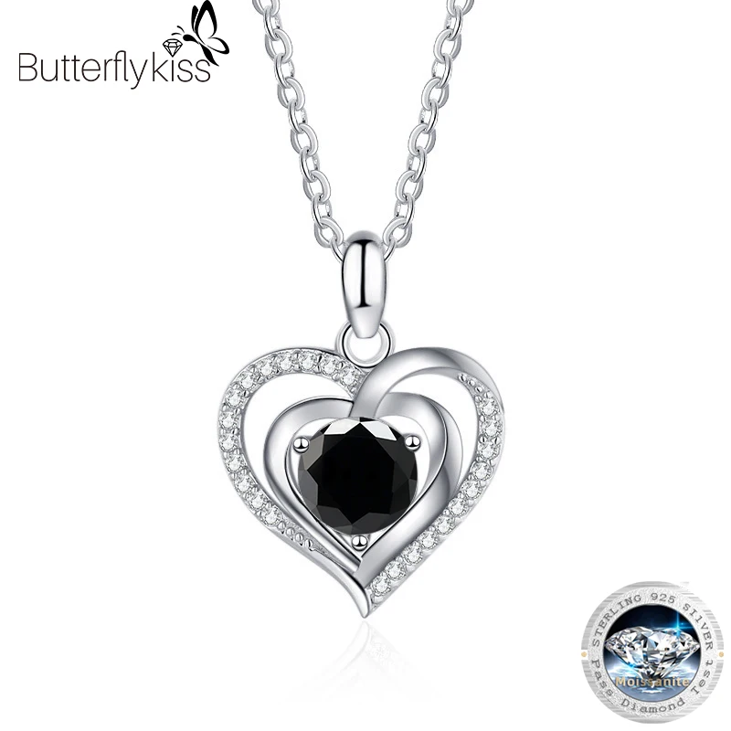 

Butterflykiss Real 1.0CT Moissanite Heart Pendant Necklace For Women S925 Sterling Silver Wedding Party Sparkling Fine Jewerly