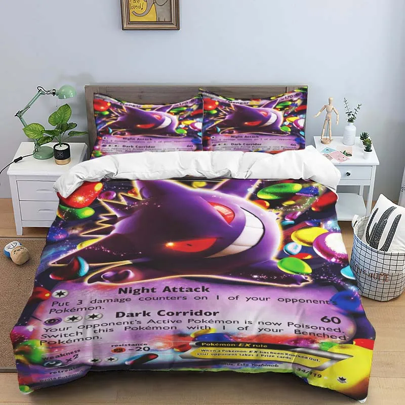 Pokémon Game Card Bedding Set Cute Pikachu 3D Printing Home Decoration Pillowcase Quilt Cover Cute Gift To Family and Friends