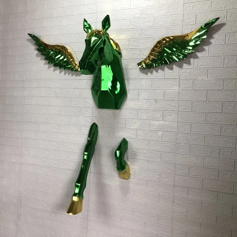Advanced 3D model through the wall artwork electroplated one-horned horse wall hanging ornament home soft decoration jewelry