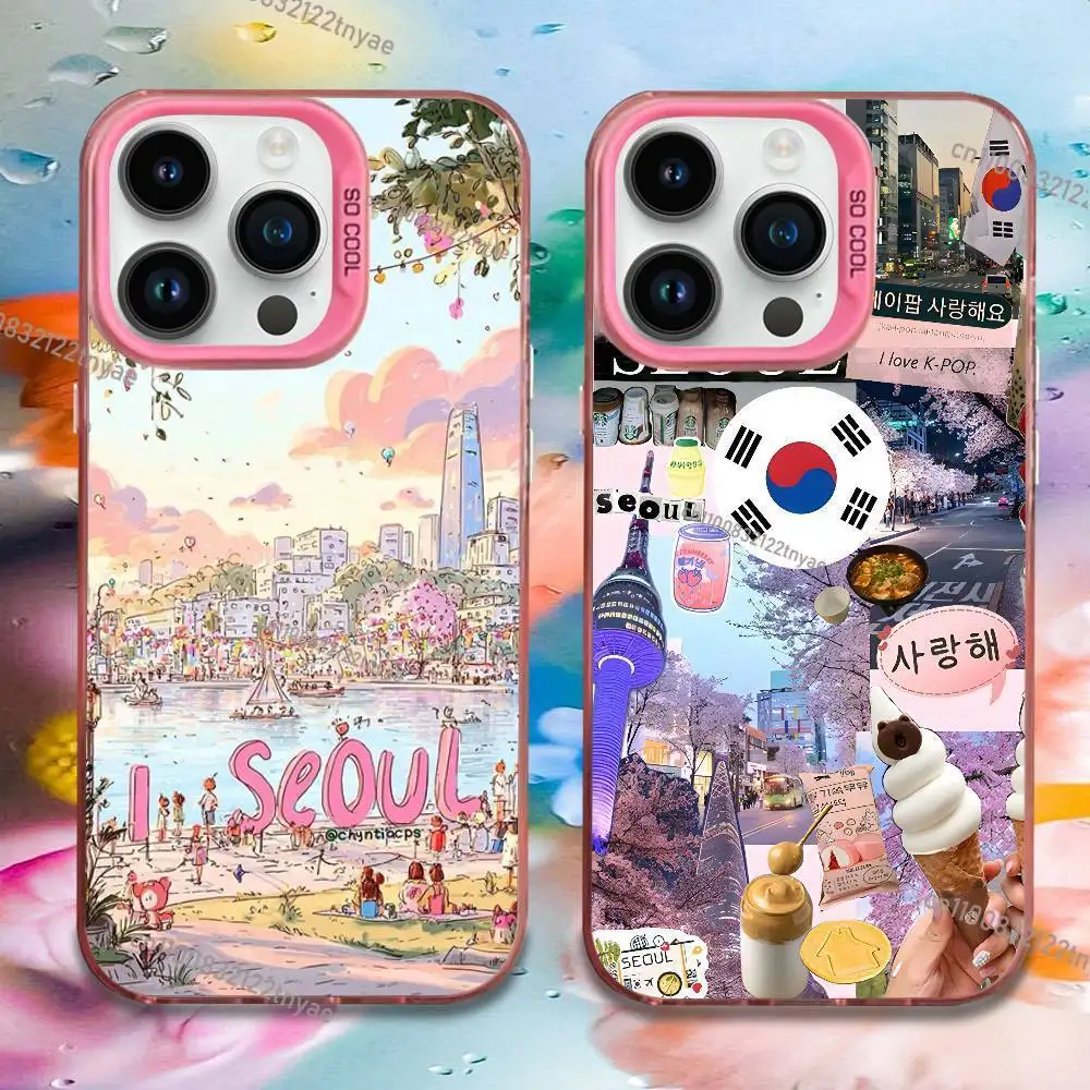 

South Korea SEOUL Travel Phone Case For iPhone 17,16,15,14,13,12,11,Mini,Pro,E,MAX Pink Candy Matte Shockproof Cover