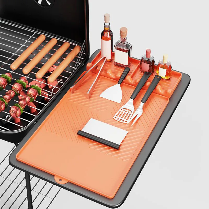 

Аксессуары для барбекю, силиконовый коврик для барбекю, термостойкий коврик для инструментов для барбекю, коврик для хранения приправ, аксессуары для уличного гриля для барбекю