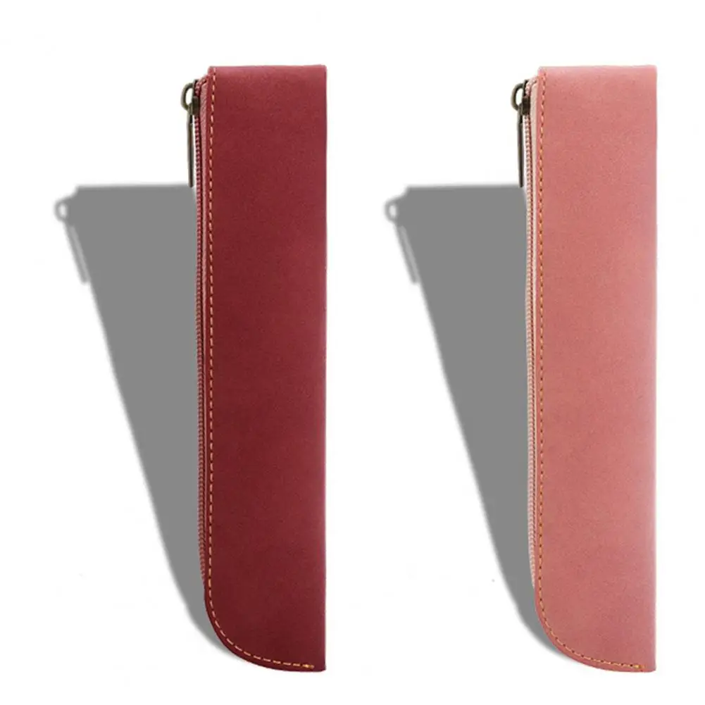 Pencil Bag Office Supplies Versatile Faux Leather Pencil Holder Retro Style Zipper Pouch for Students Portable for Office