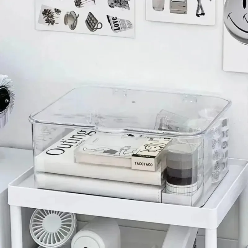 Clear Acrylic Clamshell Storage Organizer Box Multi-Purpose Desktop Organizer for Stationery Home Office Makeup Jewelry Bathroom