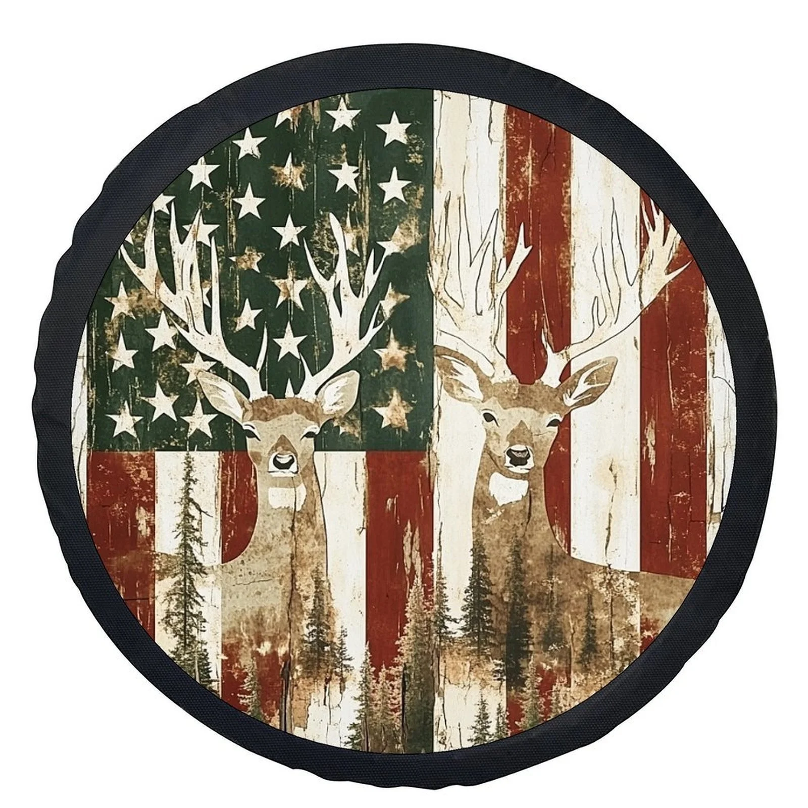 1pc Patriotic Deer & USA Flag Tire Cover - Durable Polyester Wheel Protection Cover With American Flag Design, Fits Most Cars, T