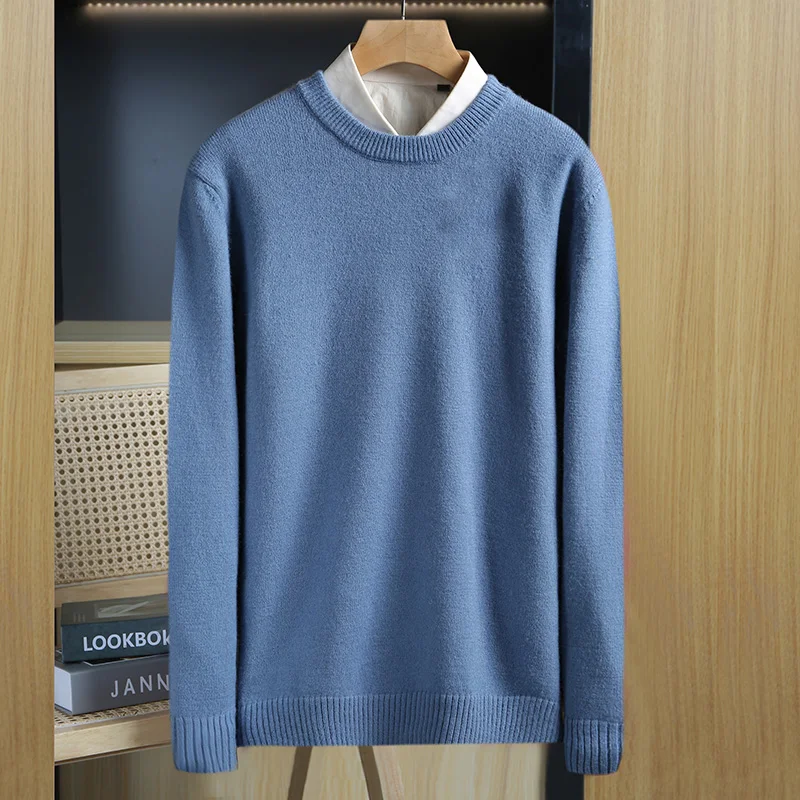 Autumn and Winter New men\'s Round Neck Solid Color Sweater Thickened Loose Bottomed Sweater Pullover Knitted Sweater