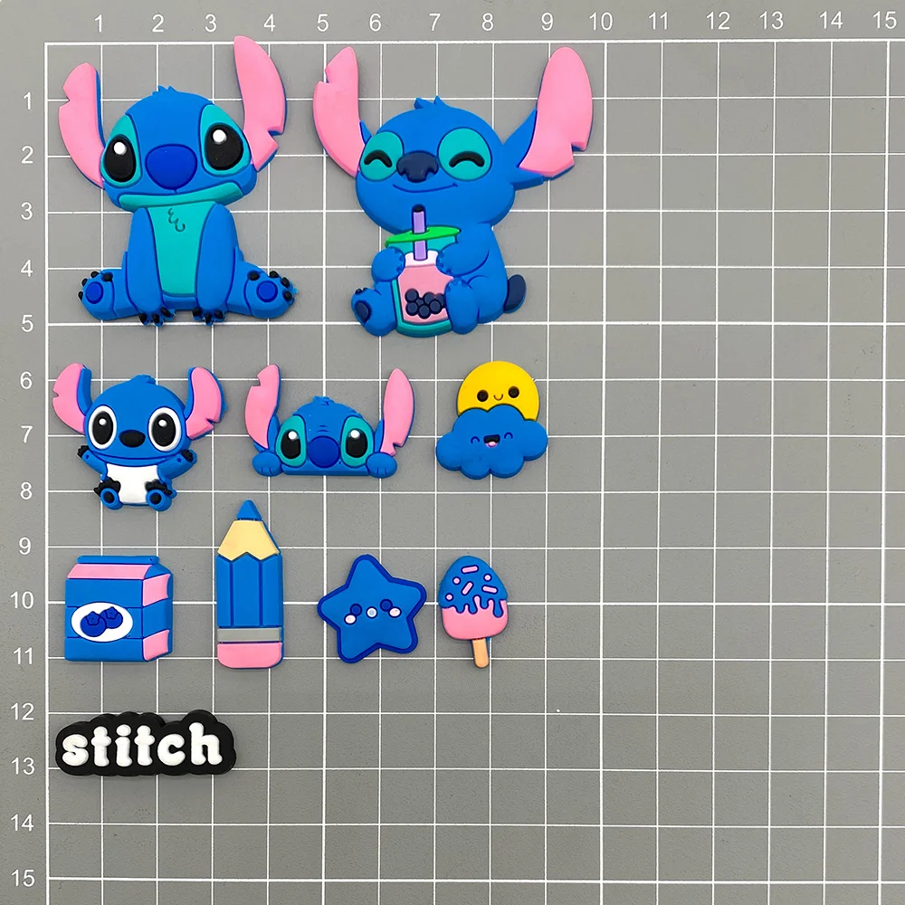 10pcs Stitch Shoe Charms Set For Cute Cartoon Clogs Bubble Slides Sandals PVC Shoe Decorations  Accessories X-mas Gifts