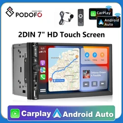 Podofo 2din CarPlay Android Auto Radio de coche universal reproductor Multimedia de 7 pulgadas reproductor MP5 receptor estéreo FM unidad principal de Autoradio