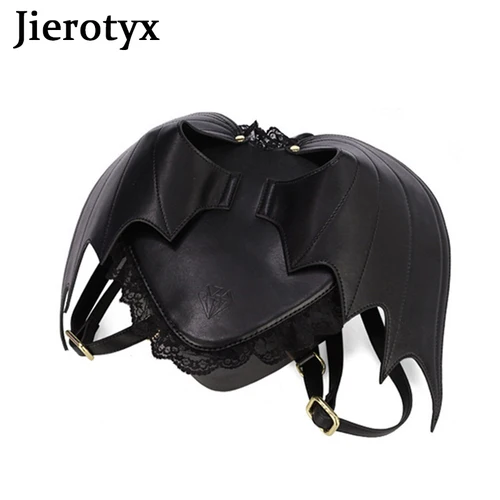 Imagen 2 del producto JIEROTYX-mochila gótica de ala de murciélago para mujer, bolso escolar negro Punk con estilo para niña, paquete de alas de Ángel, pequeño Diablo